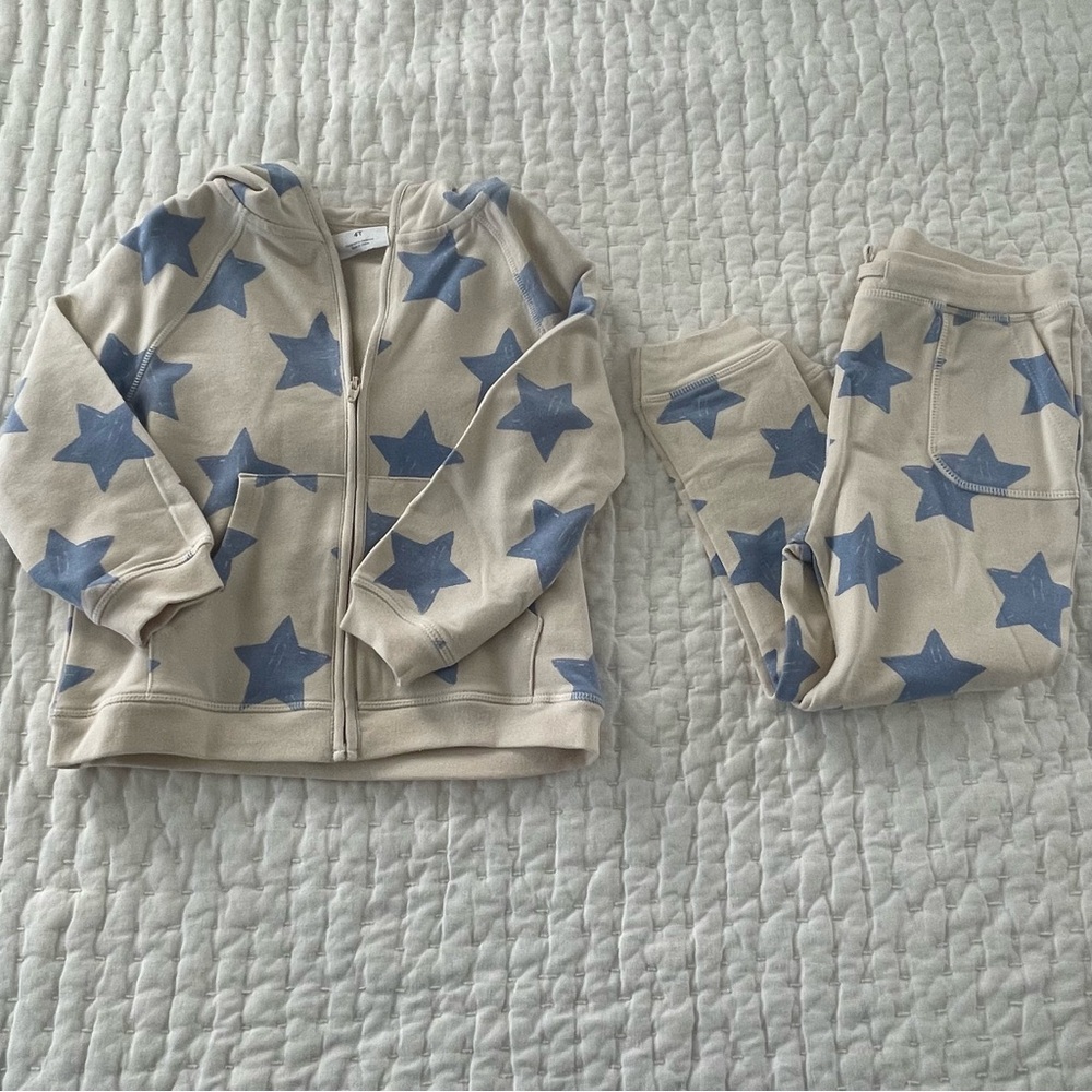 NWT Angel Dear Organic Cotton French Terry Star Zip Hoodie and Sweatpants 4T